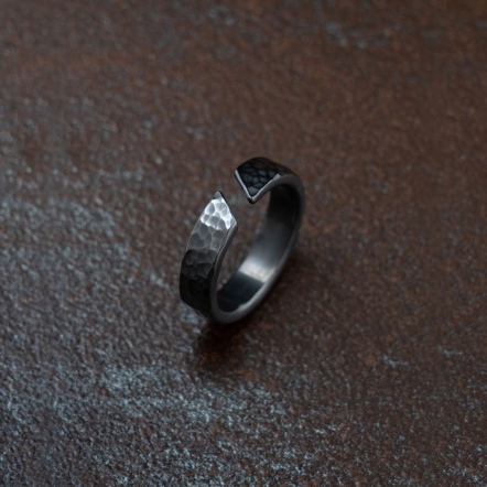 Open HammeredHead Ocean Pattern Ring 4-5mm 海紋 斜口 戒指 中版