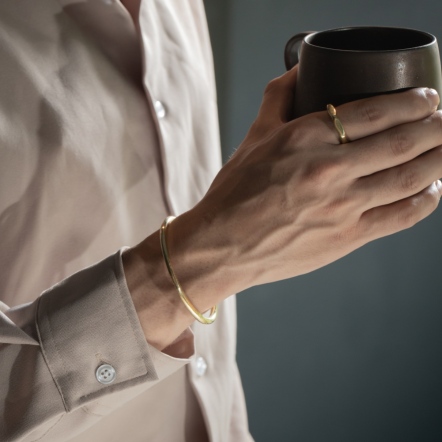 Hammered Moon Bangle - Woodgrain Pattern 3.5mm 側敲彎月 樹紋 手環 中版