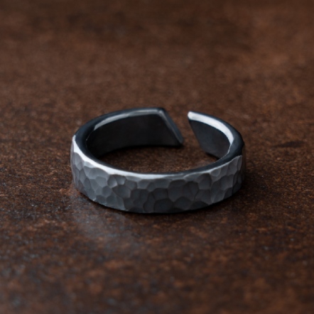 Open HammeredHead Ocean Pattern Ring 5-6mm 海紋 斜口 戒指 寬版