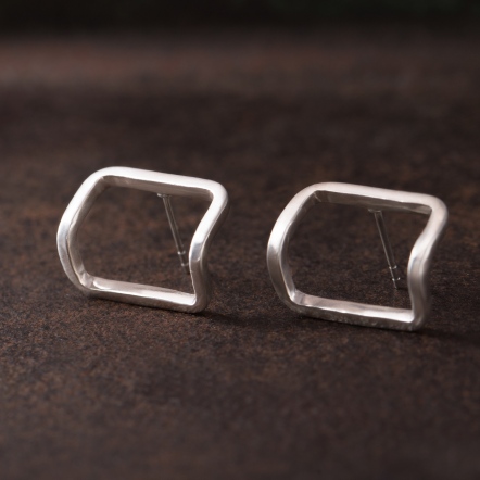 Geometry Edge Bending No.2 Earrings 框折 2號 純銀 耳環
