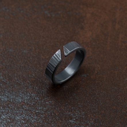 Open HammeredHead Woodgrain Pattern Ring 4-5mm 樹紋 斜口 戒指 中版