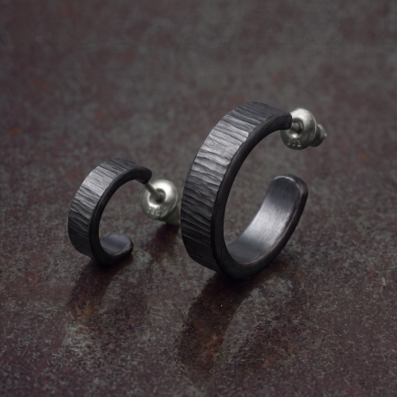 Hammered Tree Bark Black Earrings Tsuchime 錘目 樹紋 黑色 純銀 耳環