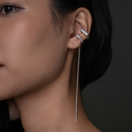Double-Faceted Chain EarCuff 雙層角面附鍊 耳扣