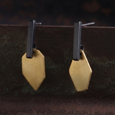 Ore Dual-Tone Earrings 礦石 切割 雙色耳環 (黑)