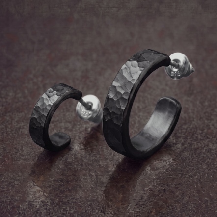 Hammered Ripples Black Earrings Tsuchime 錘目 海紋 黑色 耳環
